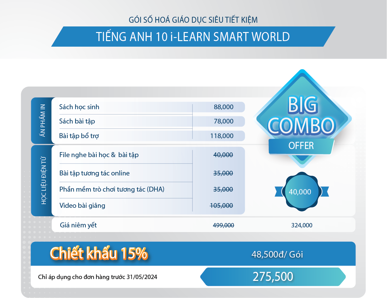 Tiếng Anh 10 i-Learn Smart World - Gói số hóa giáo dục siêu tiết kiệm (SB, WB, BTBT, Digital Pack)